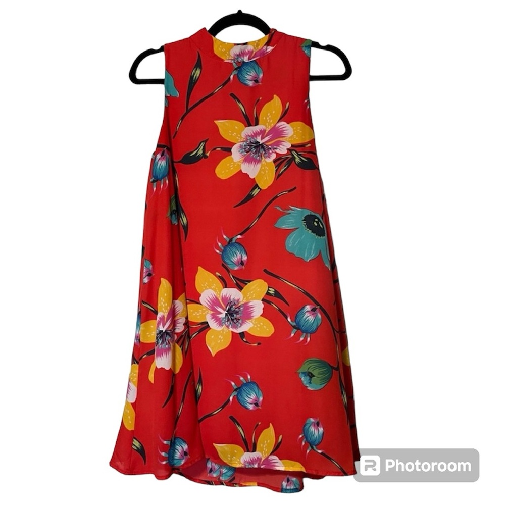 Peach Love Orange Floral Dress Sleeveless Dress Size small